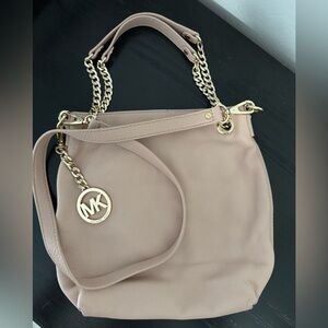 Michael Kors Blush Leather Shoulder Bag with Gold Accents